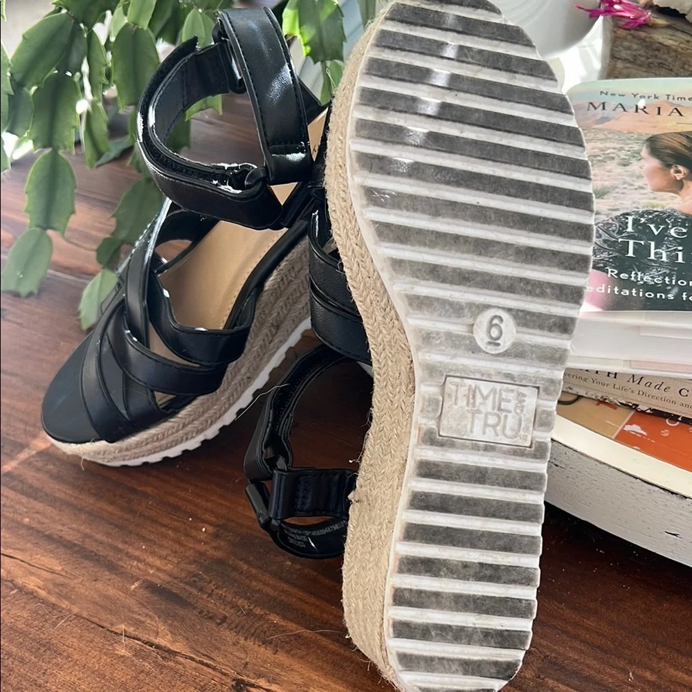 Time and Tru Black Wedge Sandals with Ankle Strap - Picture 3 of 4